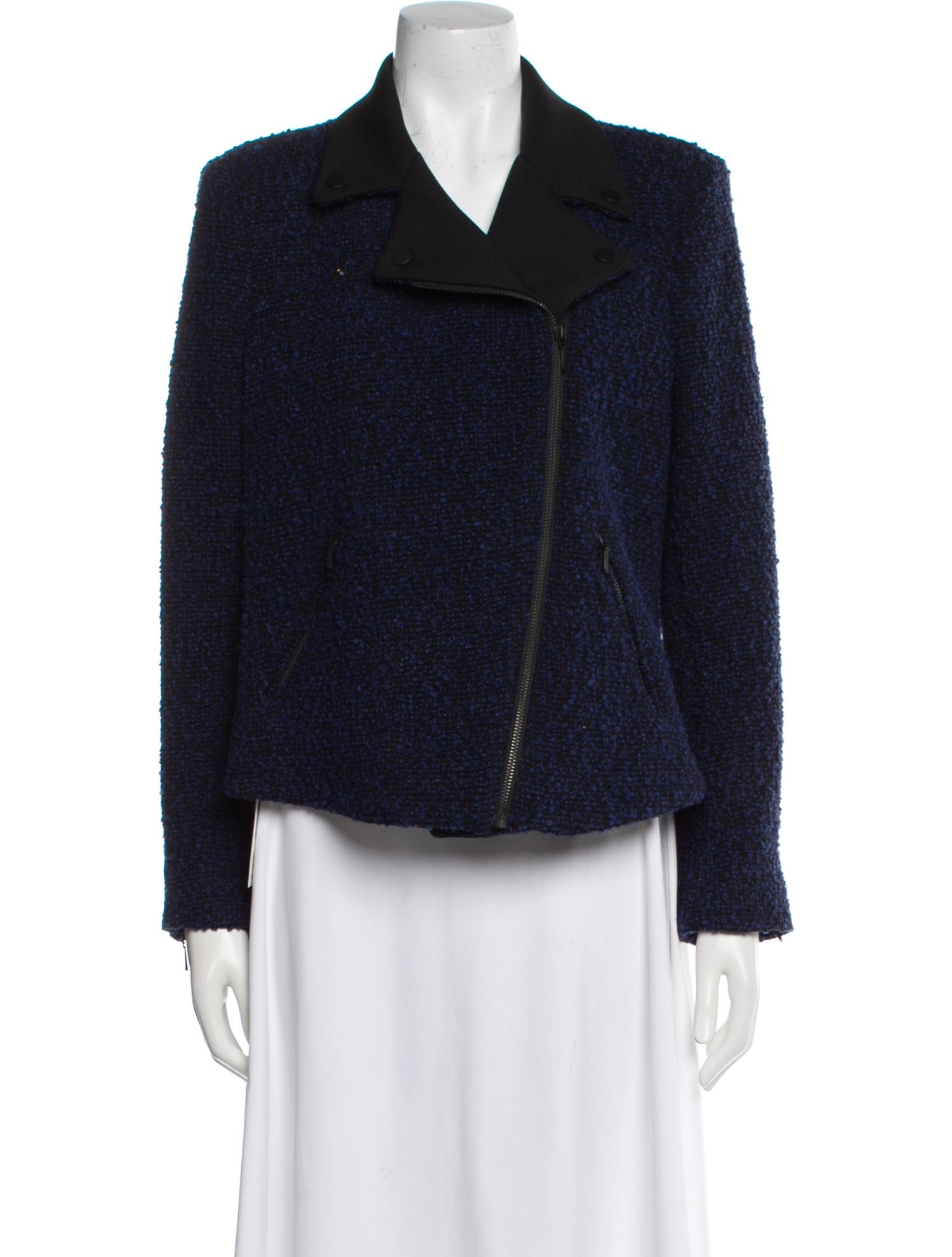 Gerard Darel Wool Tweed Pattern Faux Fur Jacket