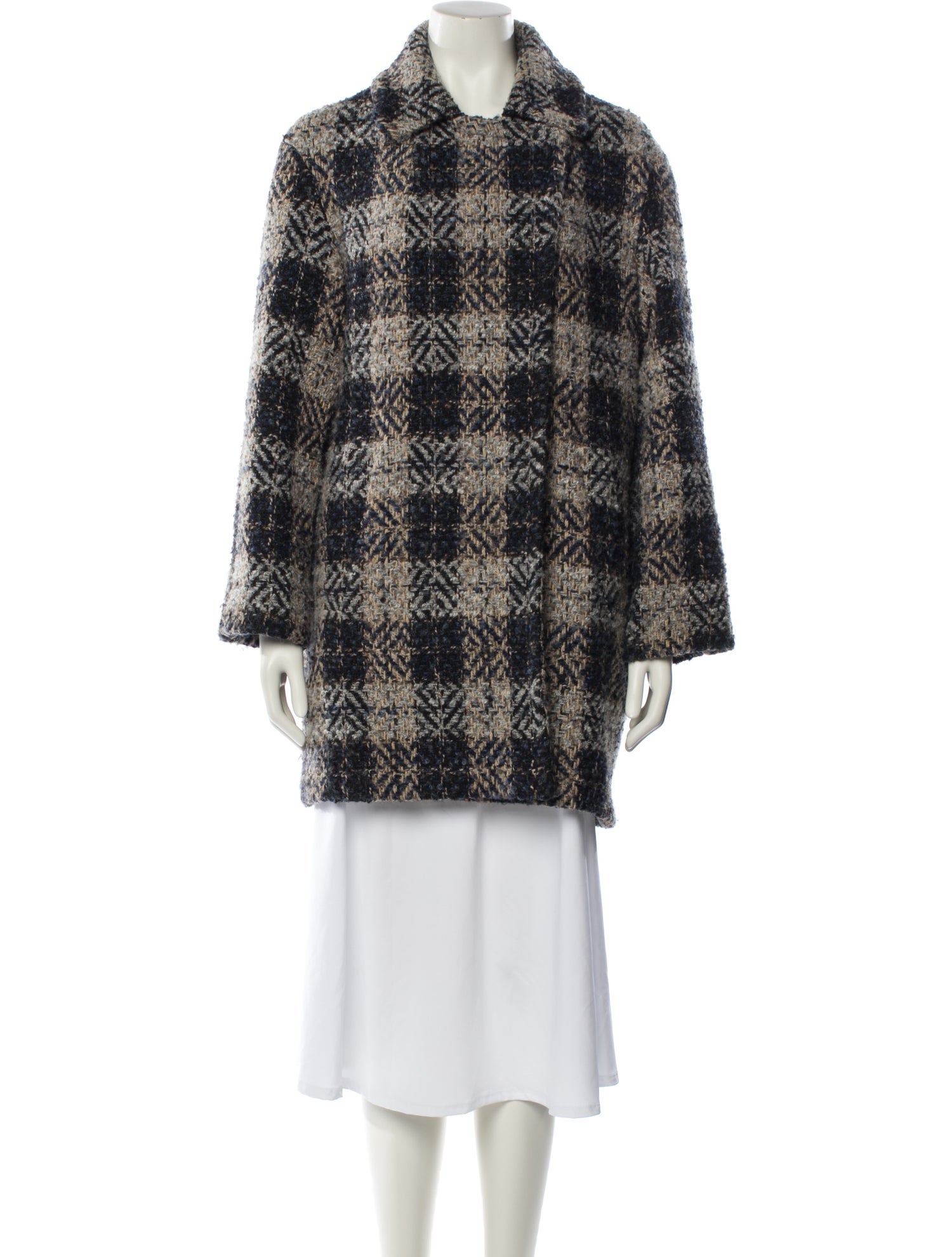 Gerard Darel Wool Plaid Print Down Coat