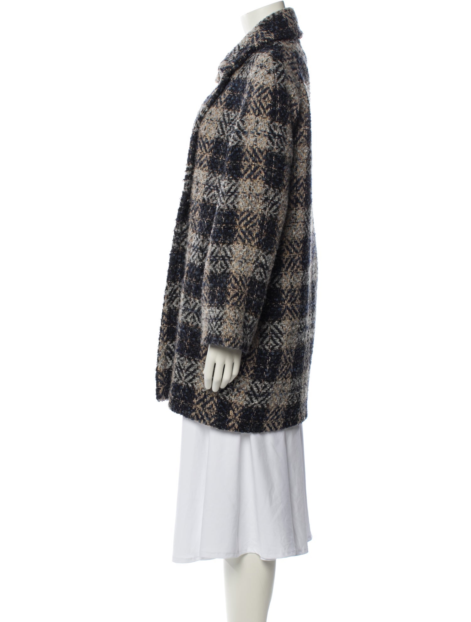 Gerard Darel Wool Plaid Print Down Coat
