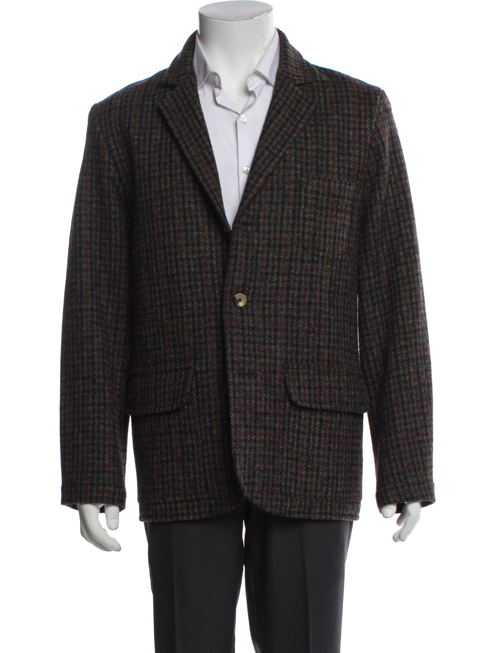 De Bonne Facture Wool Houndstooth Print Peacoat