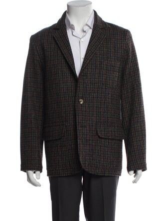De Bonne Facture Wool Houndstooth Print Peacoat
