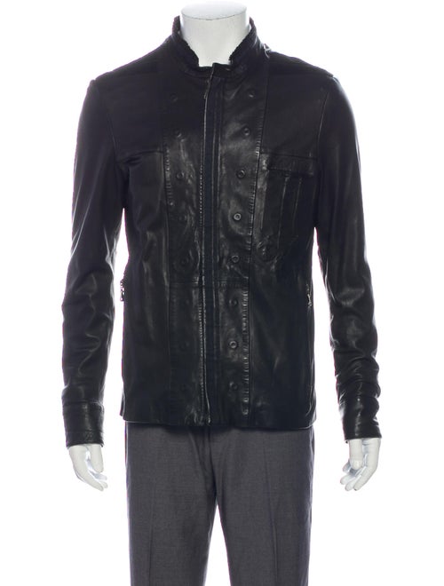 Diesel Black Gold Leather Moto Jacket Black