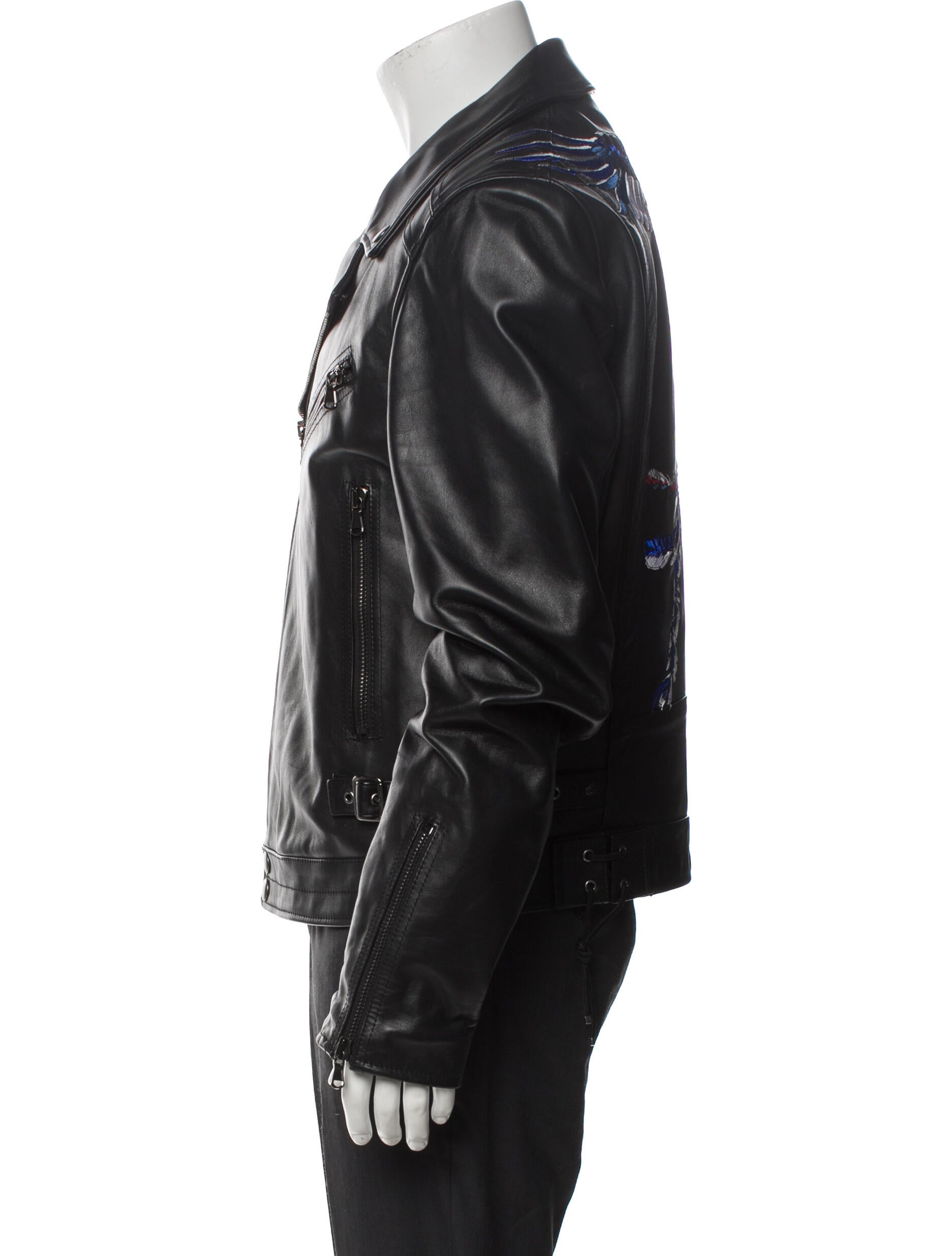 Diesel Black Gold 'Phoenix' Leather Moto Jacket - Black Outerwear