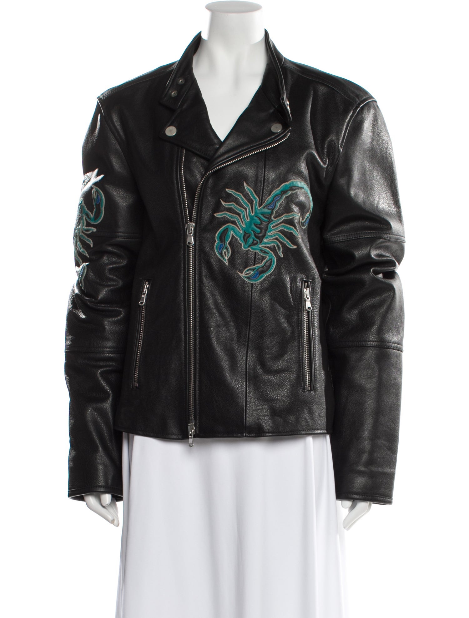 Diesel Black Gold Leather Printed Biker Jacket