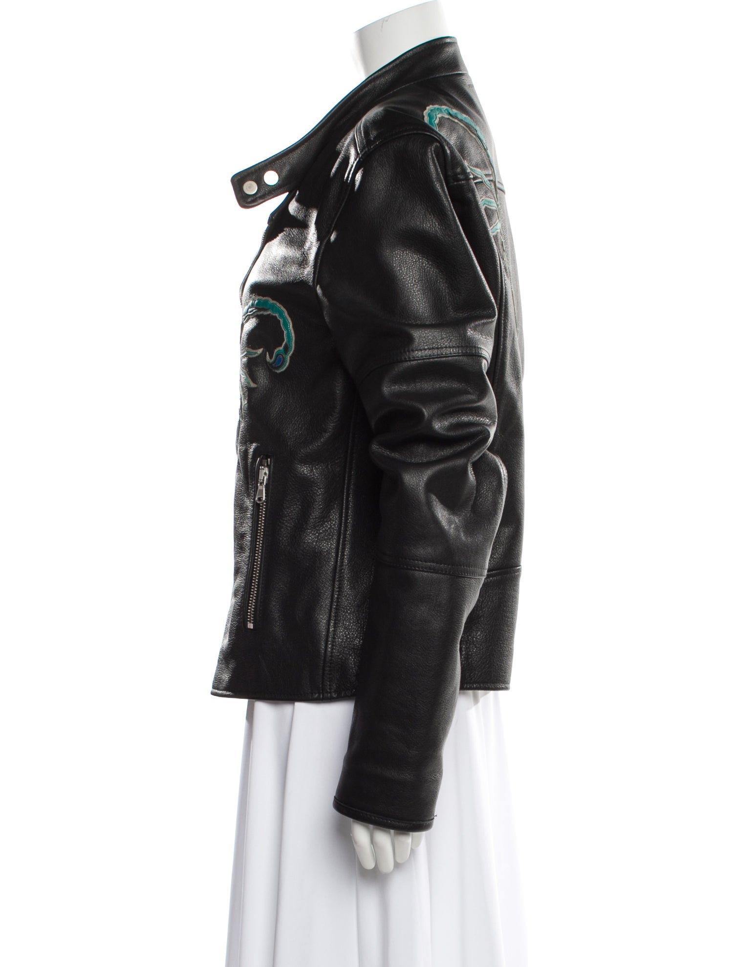 Diesel Black Gold Leather Printed Biker Jacket