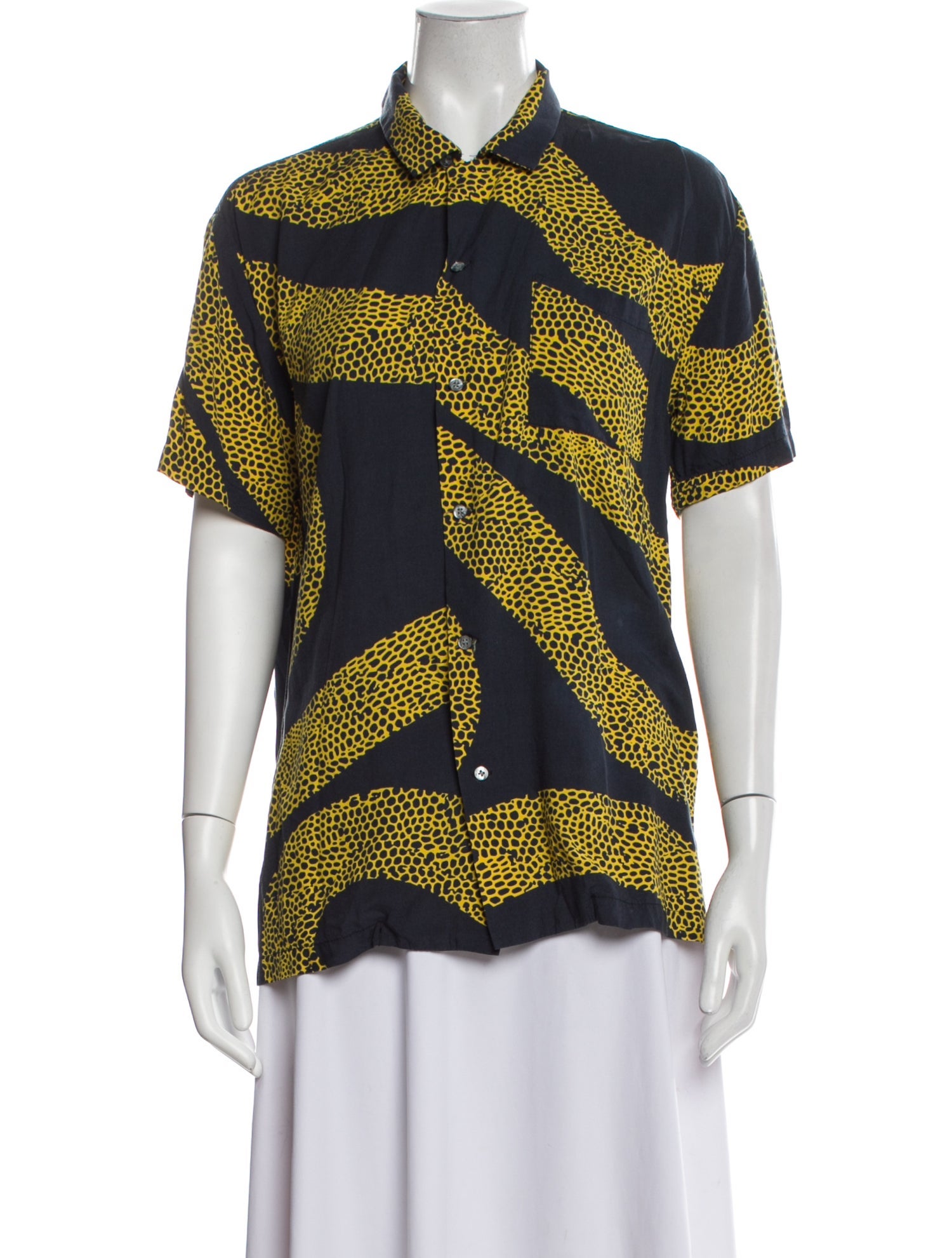 Double Rainbouu Printed Short Sleeve Button-Up Top