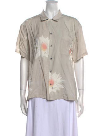 Double Rainbouu Floral Print Short Sleeve Button-Up Top