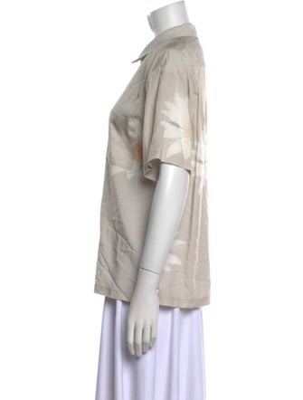 Double Rainbouu Floral Print Short Sleeve Button-Up Top