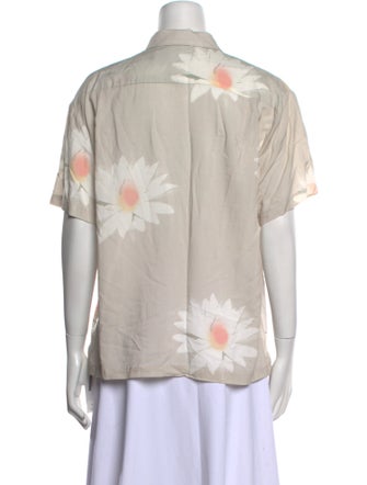 Double Rainbouu Floral Print Short Sleeve Button-Up Top