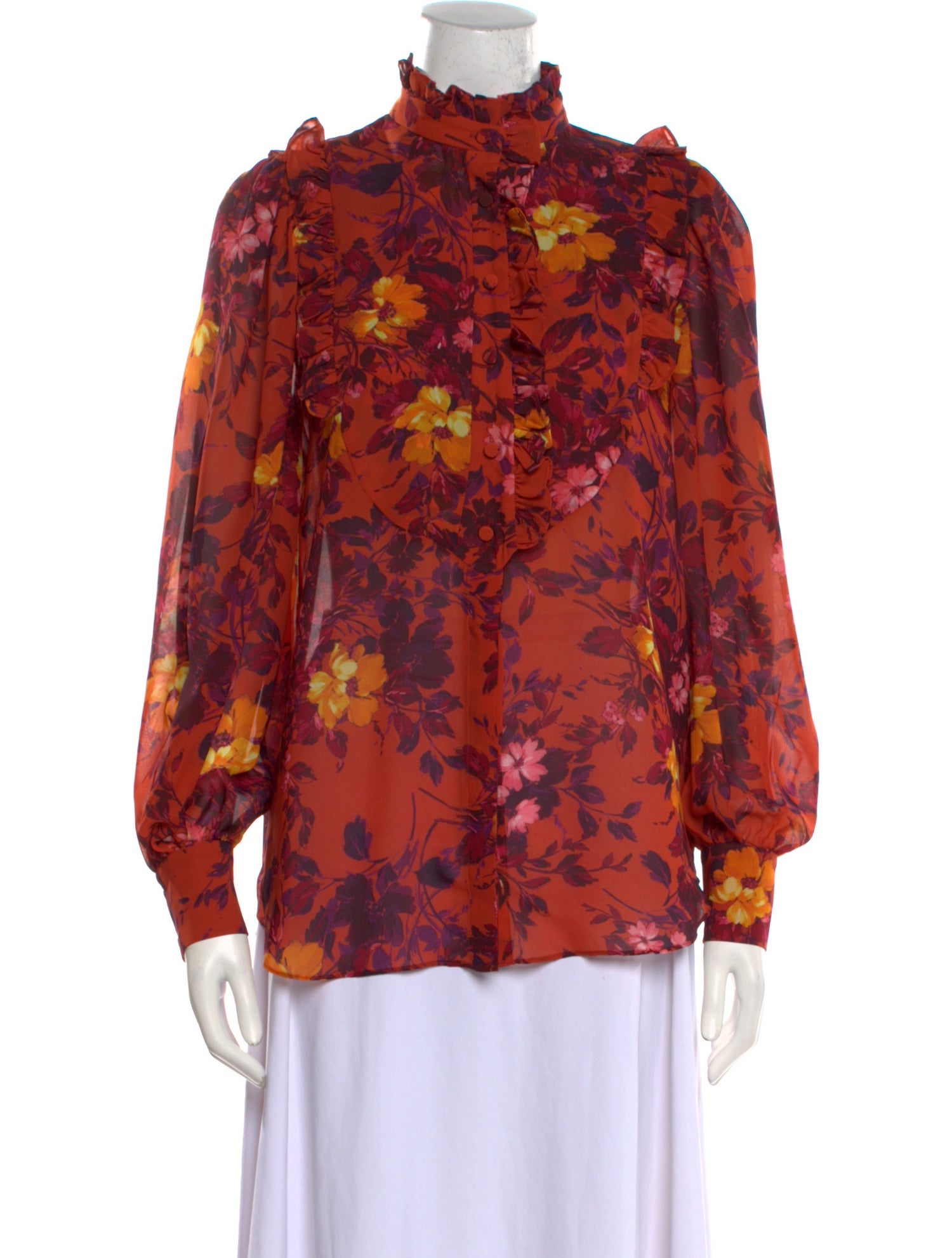 Divine Heritage Floral Print Mock Neck Blouse