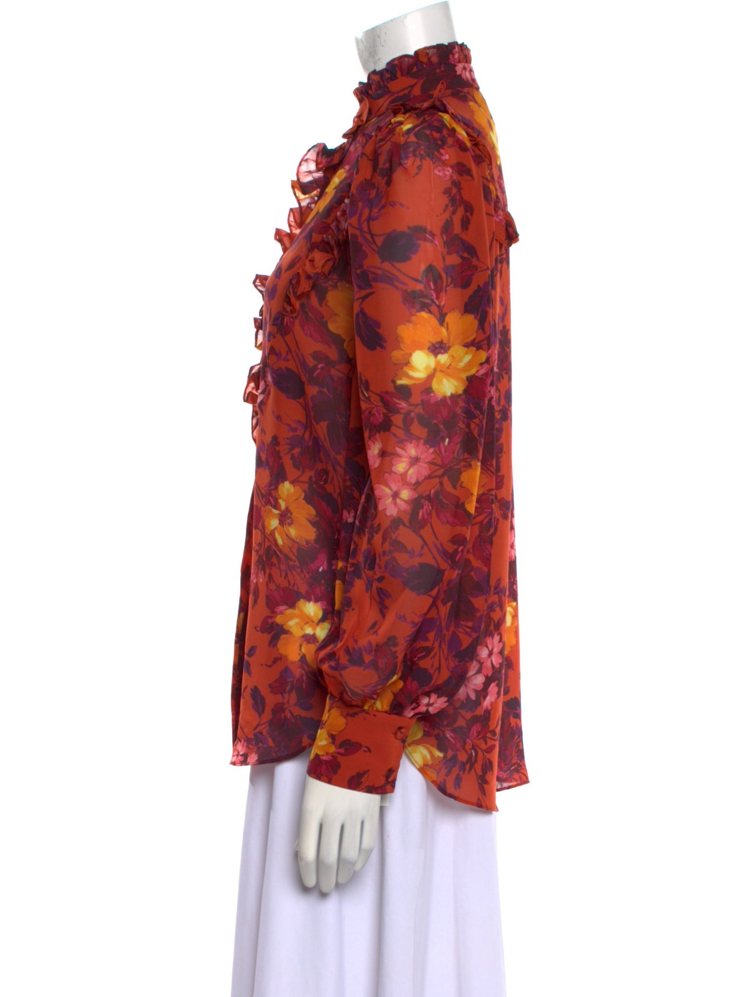 Divine Heritage Floral Print Mock Neck Blouse