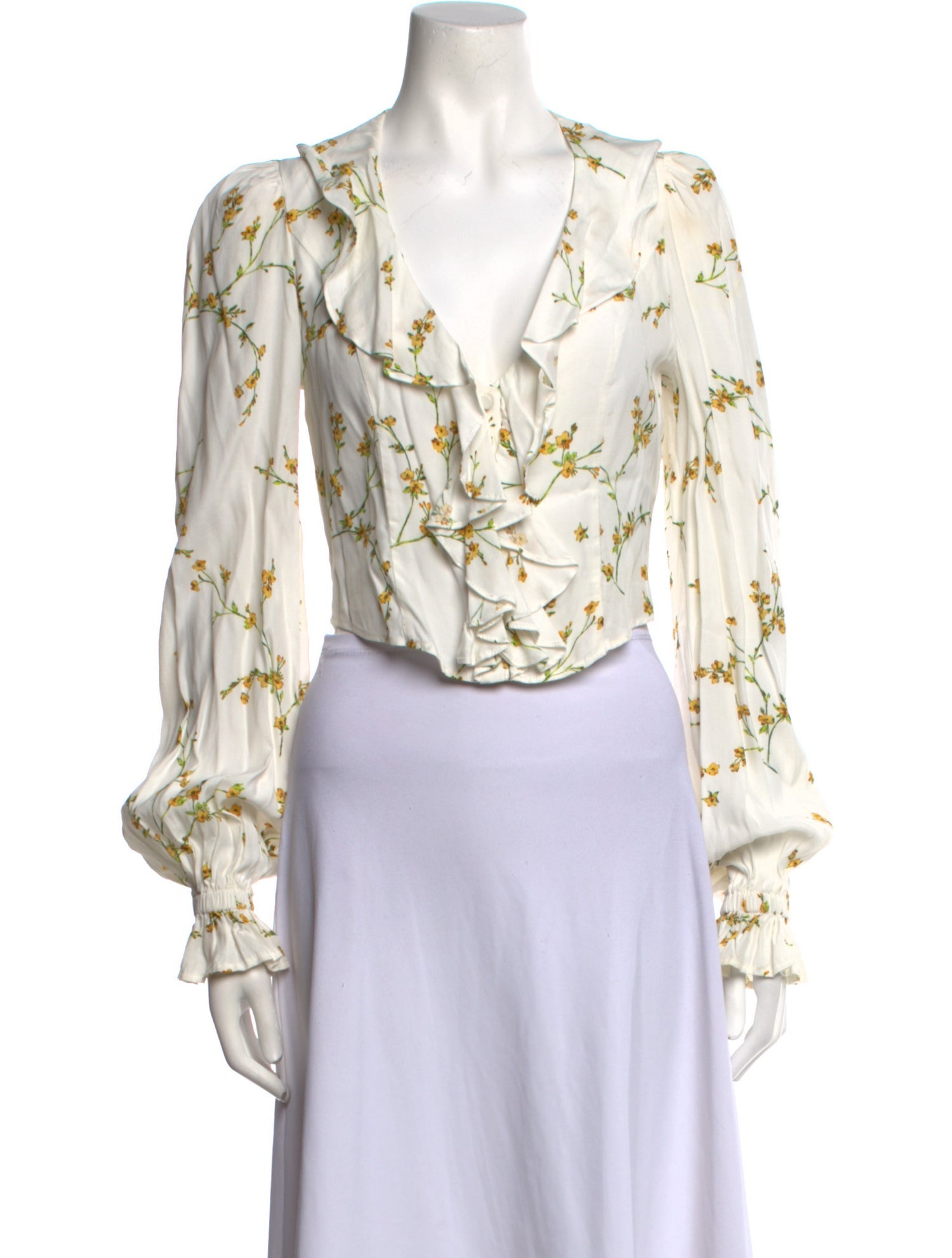 Divine Heritage Floral Print V-Neck Crop Top