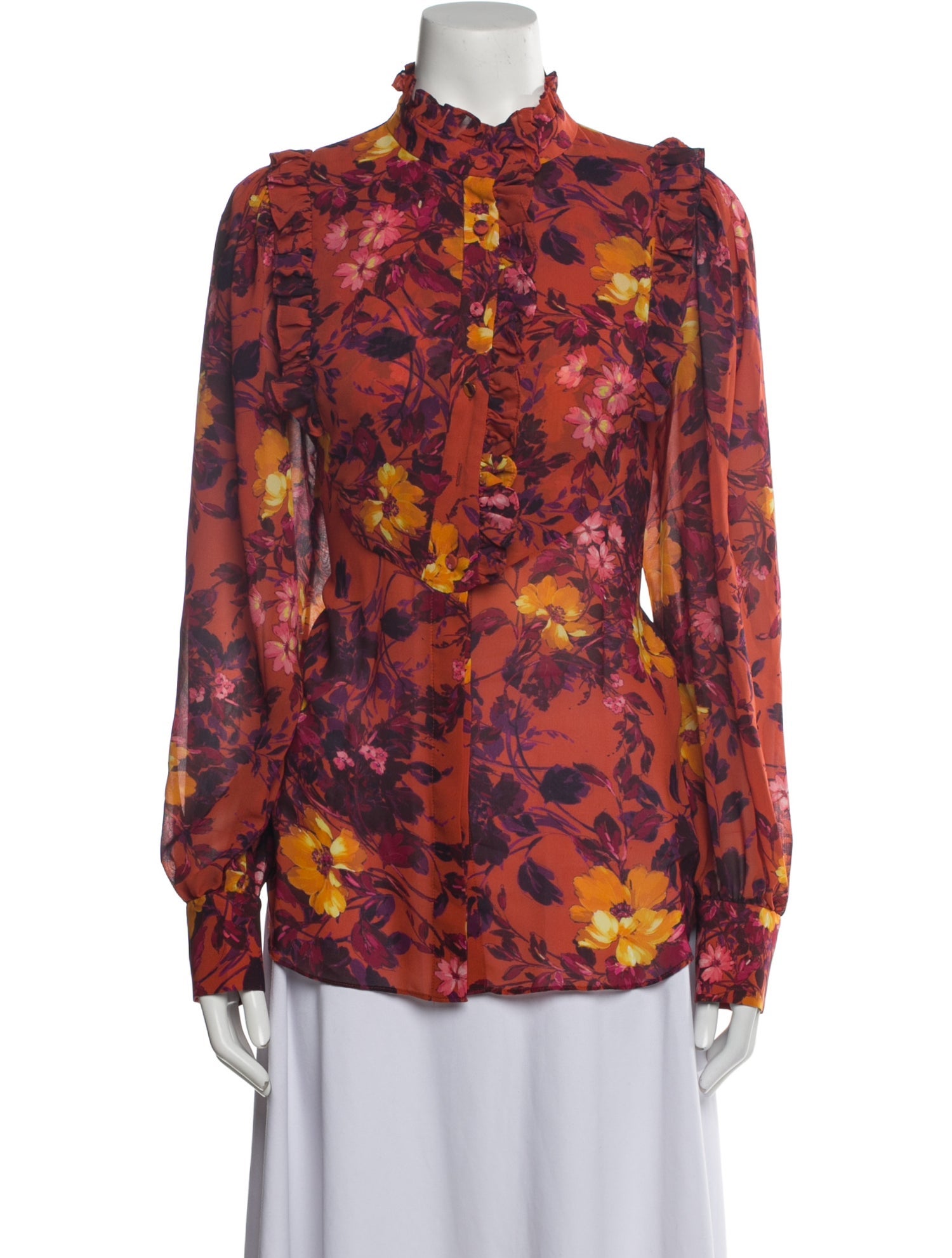 Divine Heritage Floral Print Mock Neck Blouse