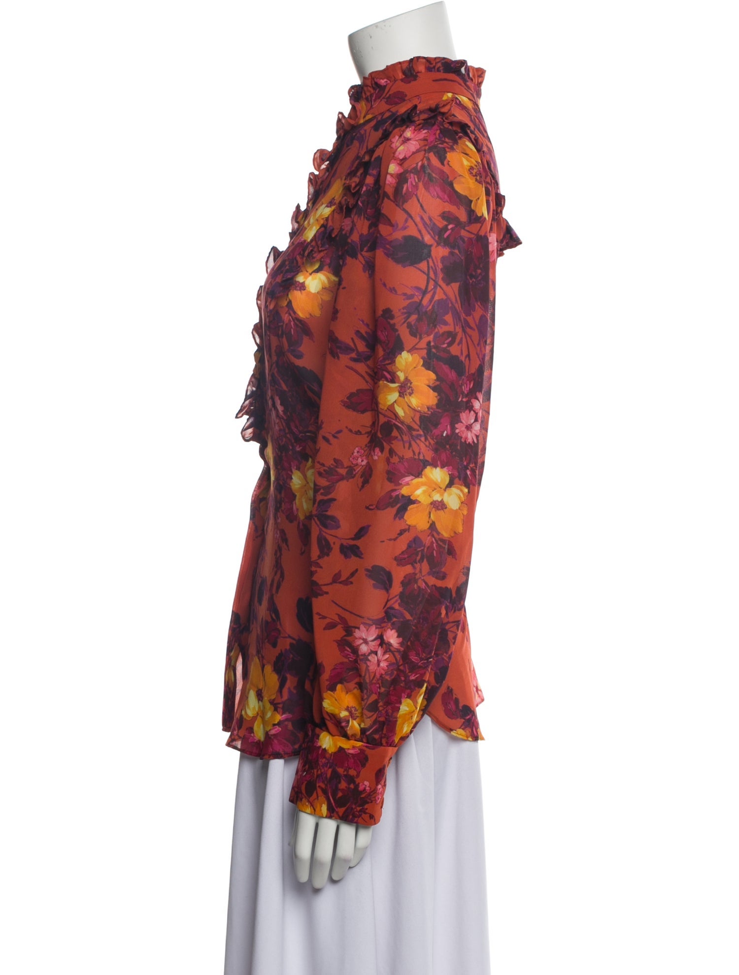 Divine Heritage Floral Print Mock Neck Blouse