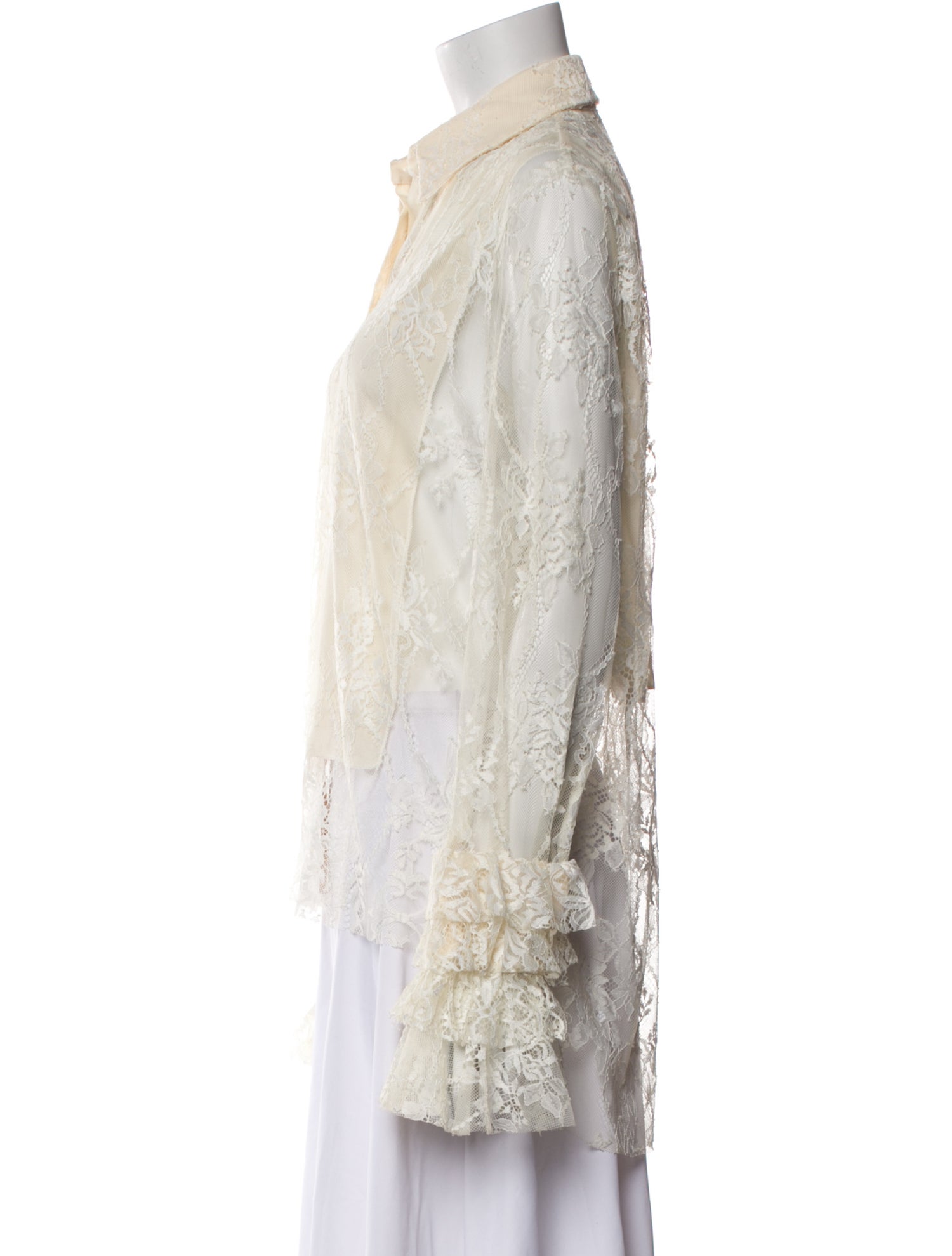 Divine Heritage Lace Lace Pattern Button-Up Top