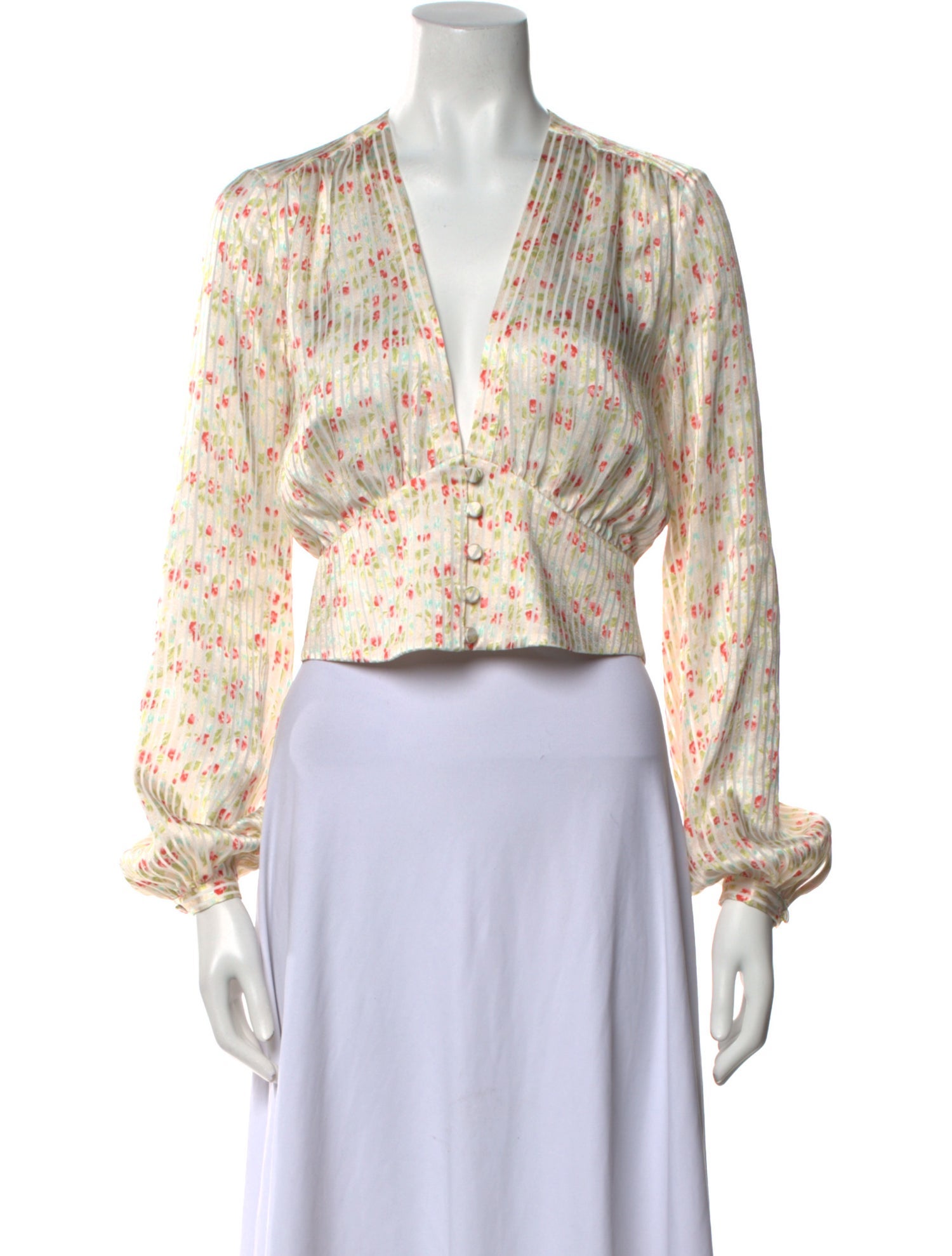 Divine Heritage Floral Print V-Neck Crop Top