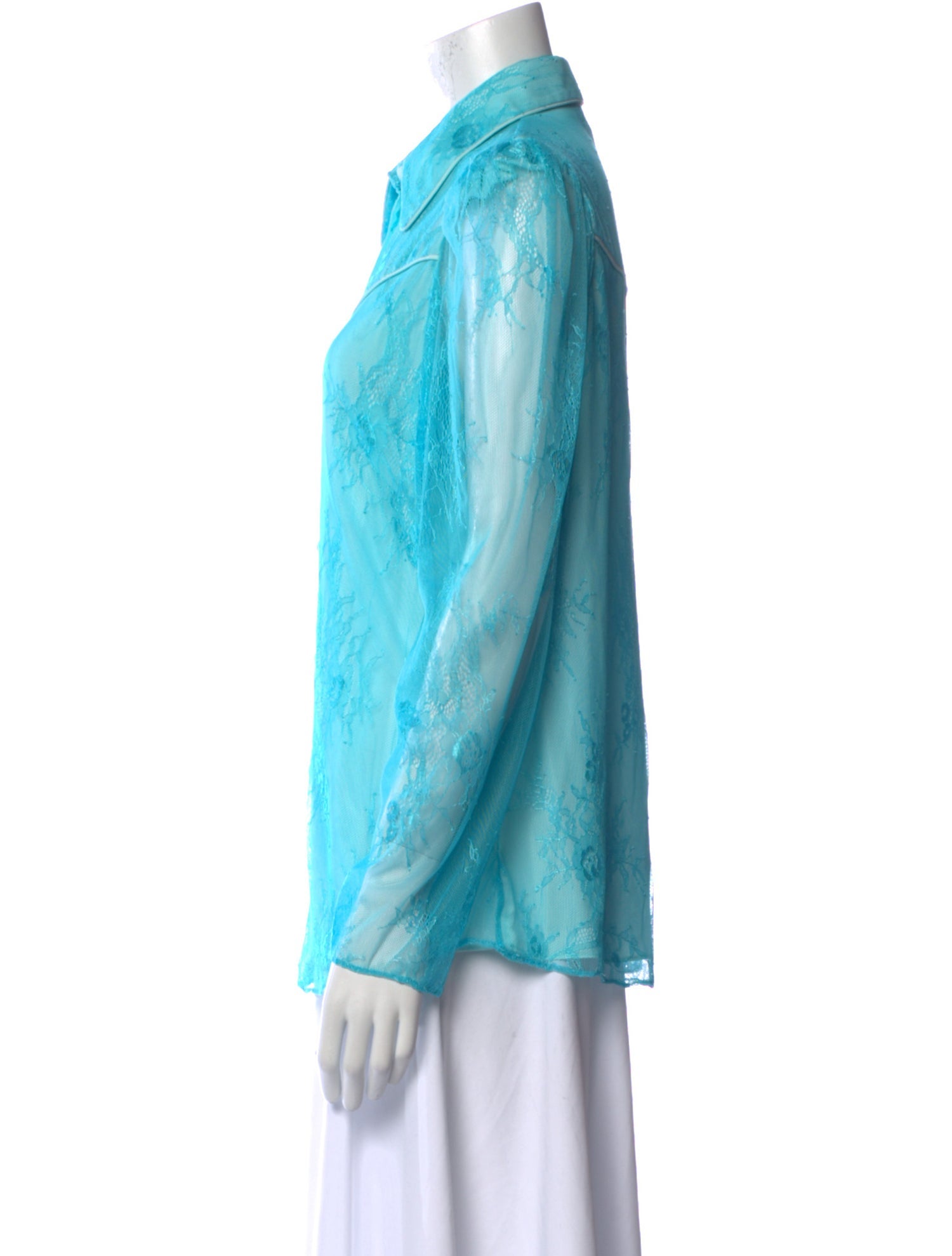 Divine Heritage Lace Pattern Long Sleeve Button-Up Top