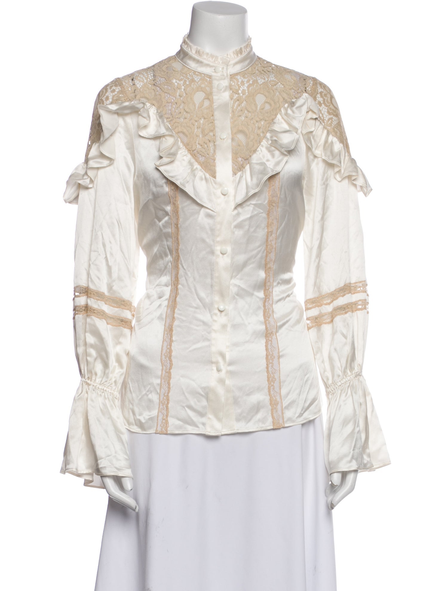Divine Heritage Silk Mock Neck Button-Up Top