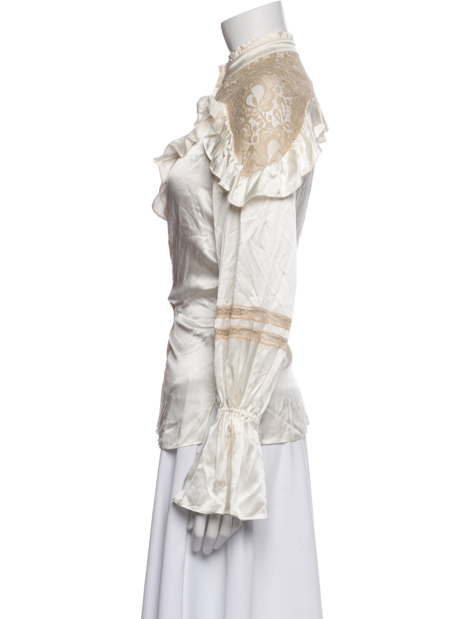 Divine Heritage Silk Mock Neck Button-Up Top