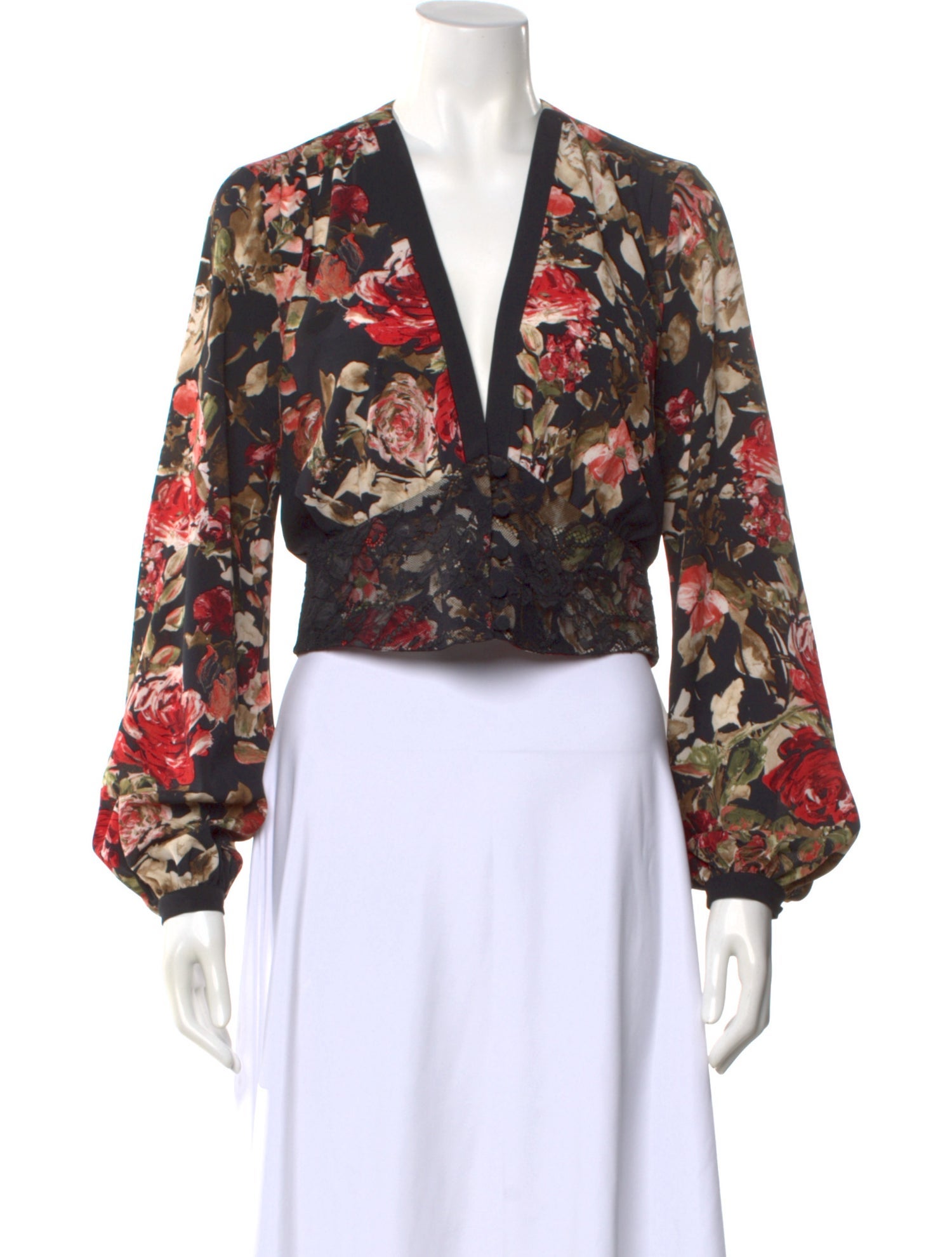 Divine Heritage Floral Print V-Neck Blouse