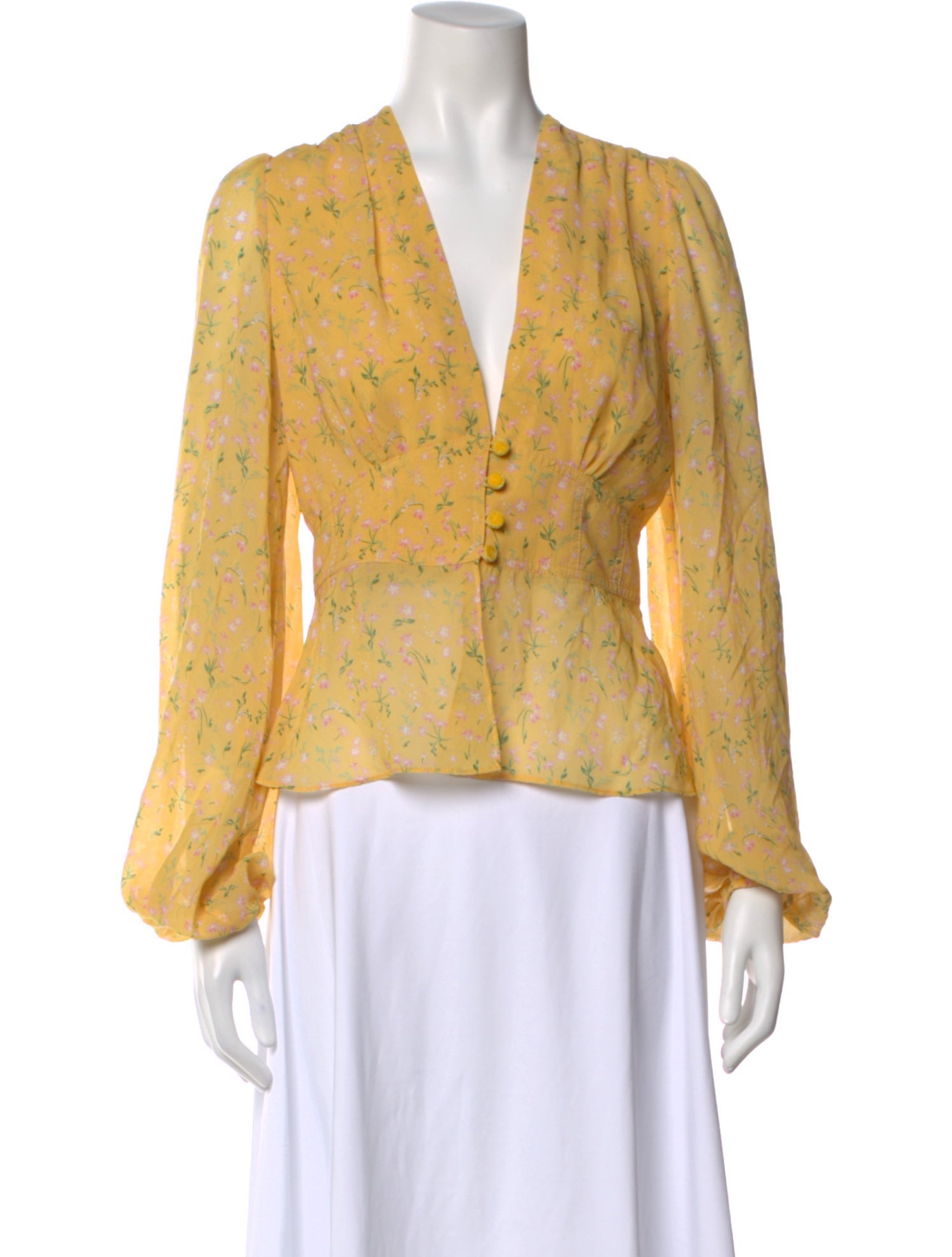 Divine Heritage Floral Print V-Neck Blouse w/ Tags