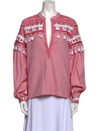 Dodo Bar Or Printed Plunge Neckline Blouse