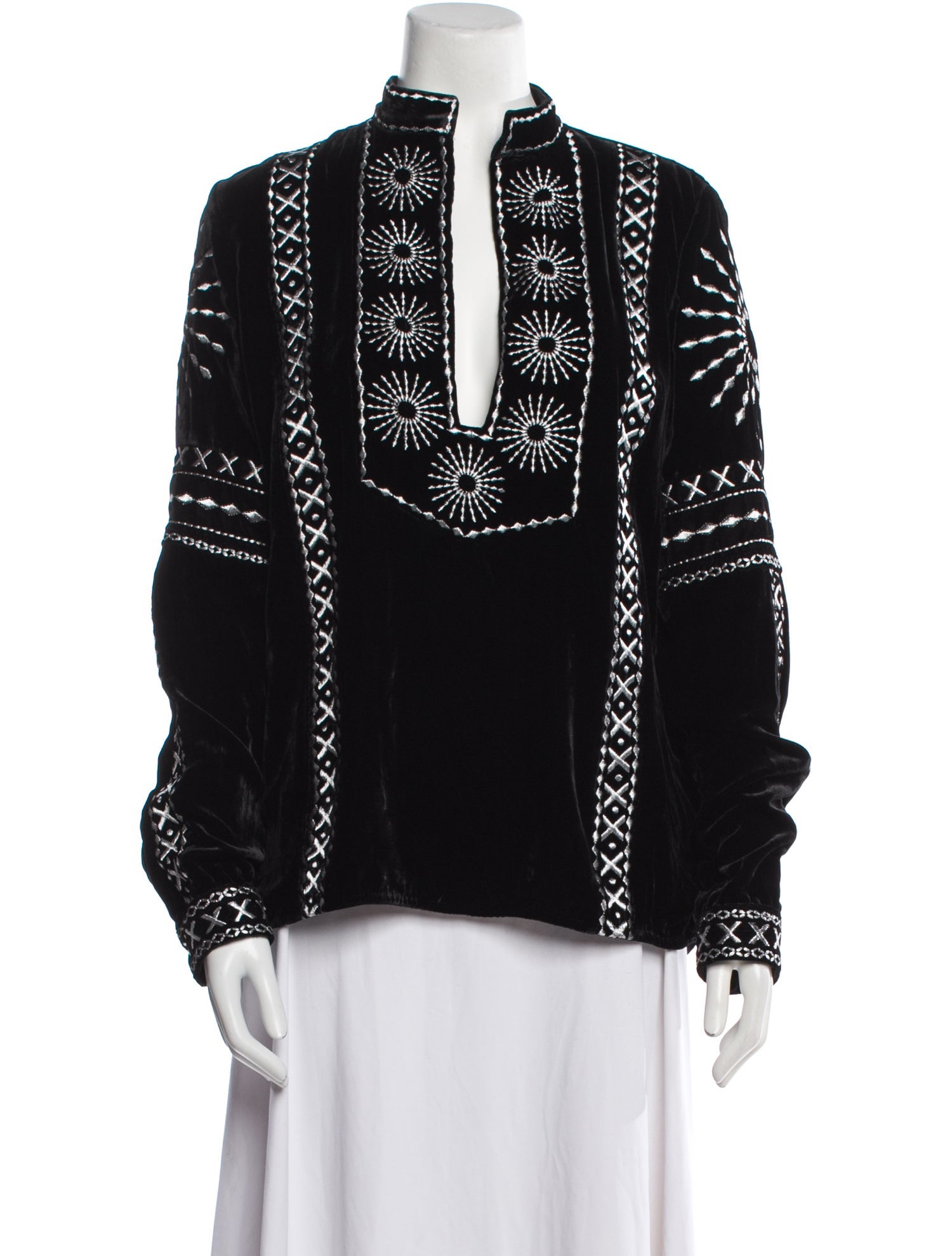 Dodo Bar Or Lace Pattern Mock Neck Blouse