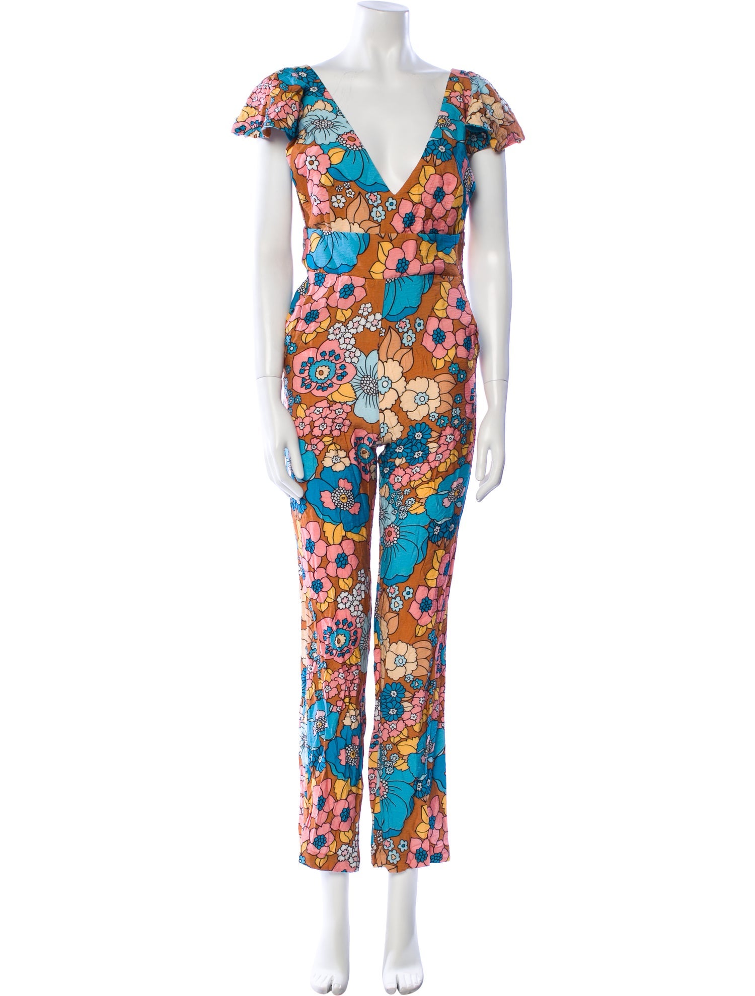 Dodo Bar Or Printed Plunge Neckline Jumpsuit