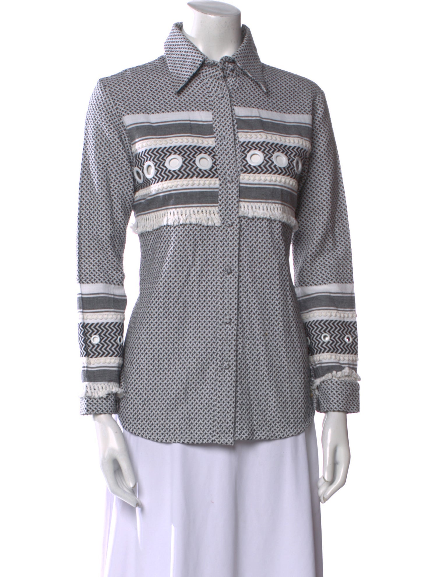 Dodo Bar Or Printed Long Sleeve Button-Up Top