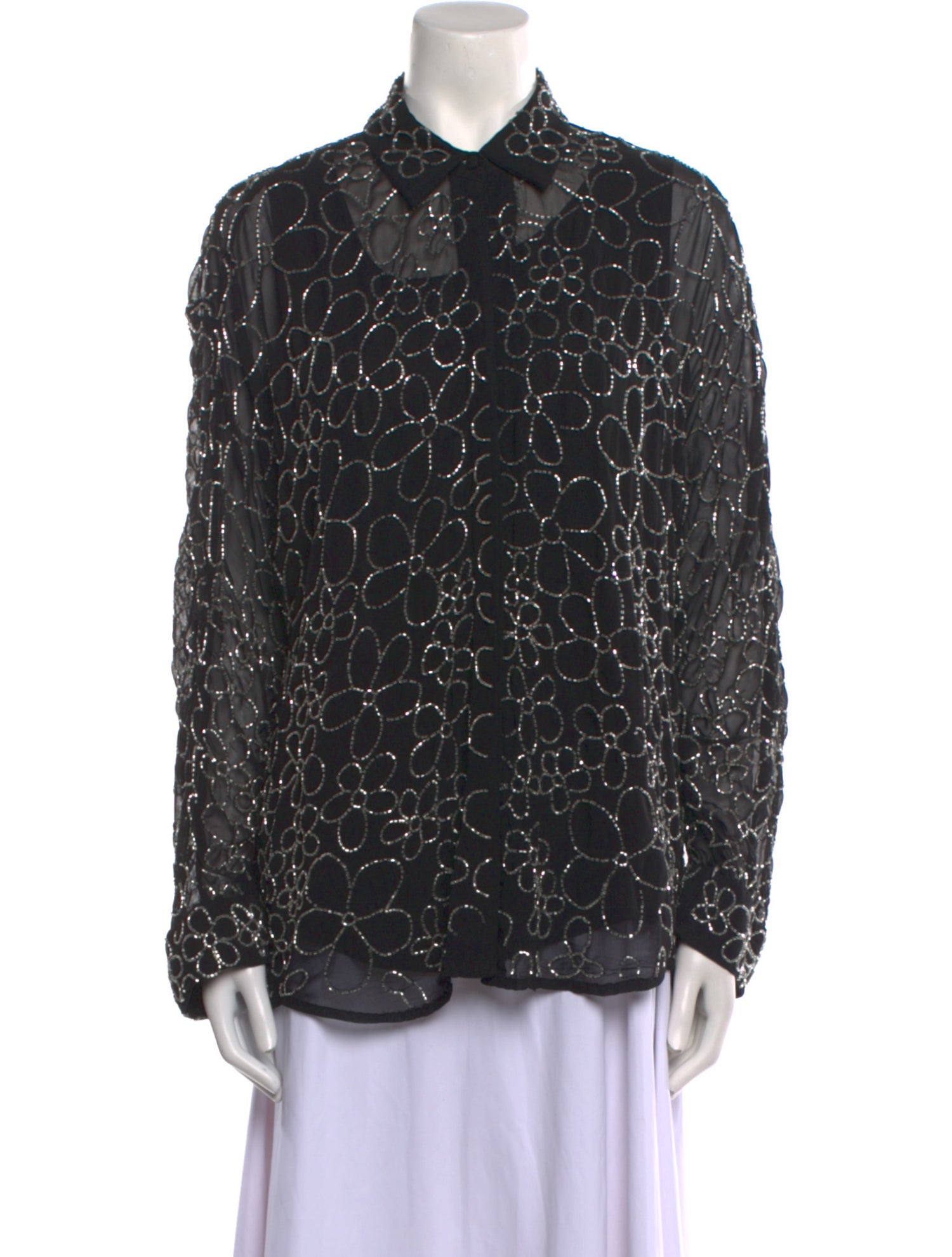 Dodo Bar Or Printed Long Sleeve Button-Up Top