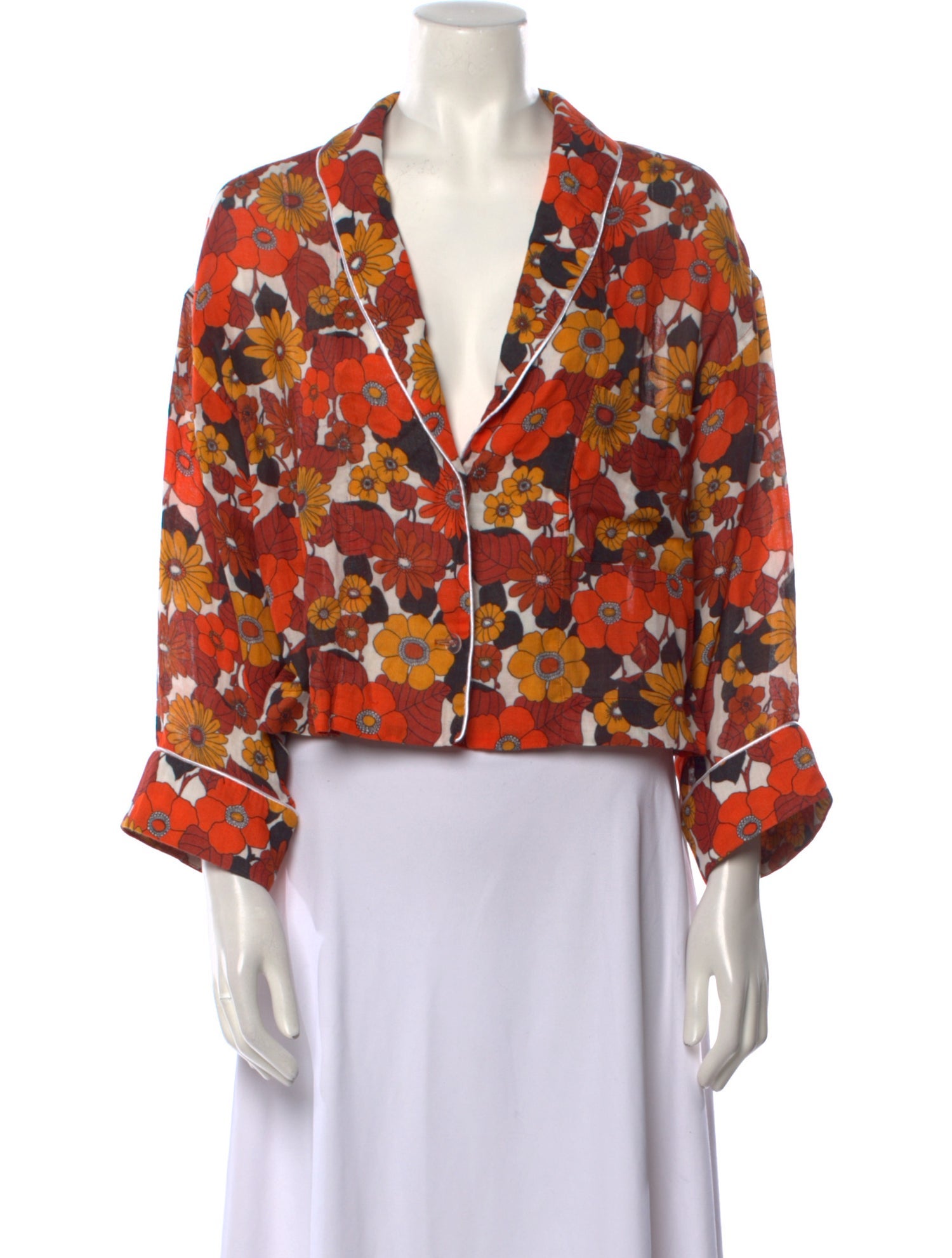 Dodo Bar Or Floral Print V-Neck Crop Top