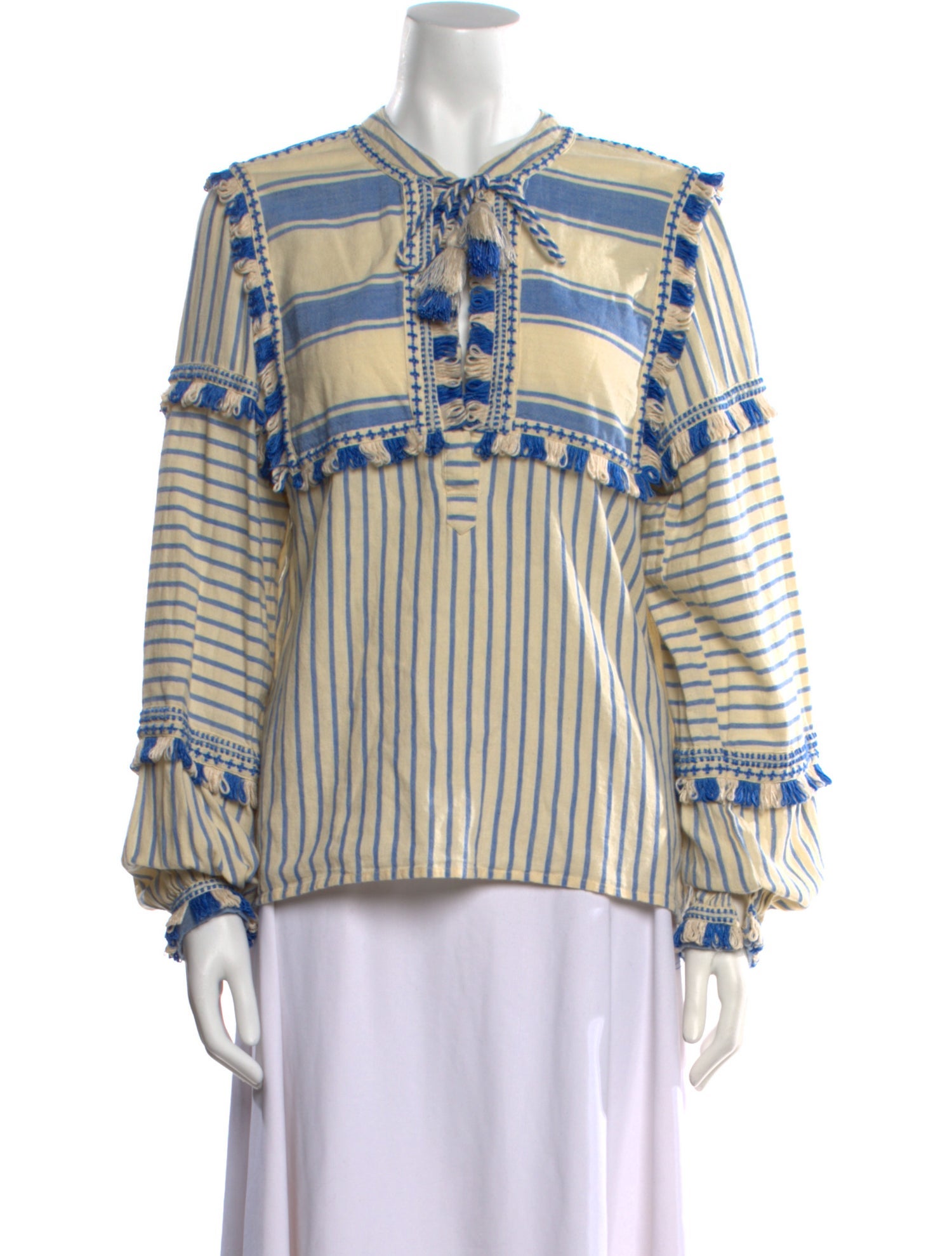 Dodo Bar Or Striped Tie Neck Blouse