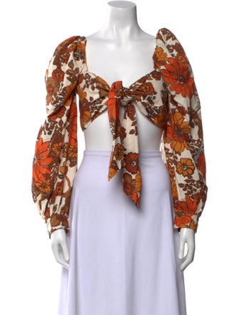 Dodo Bar Or Floral Print V-Neck Crop Top