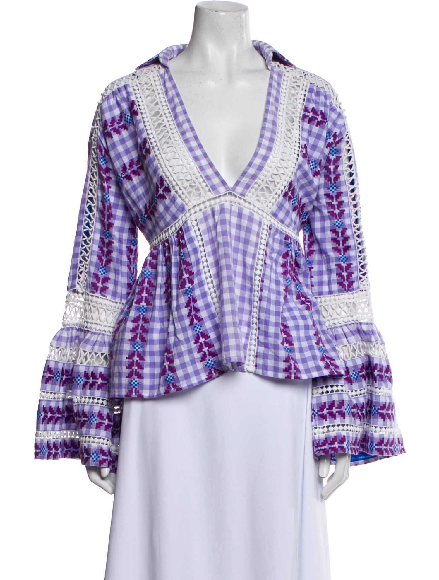 Dodo Bar Or Plaid Print V-Neck Blouse