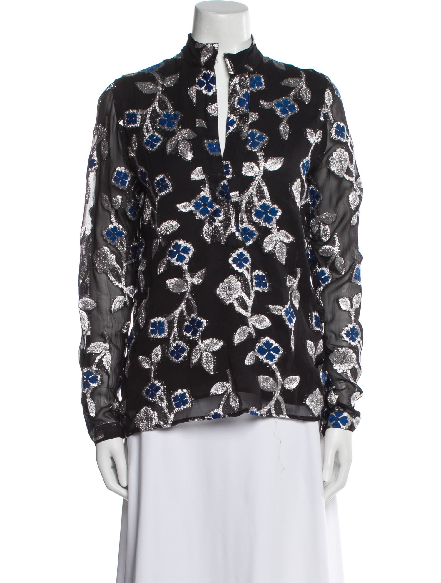 Dodo Bar Or Floral Print Mock Neck Blouse