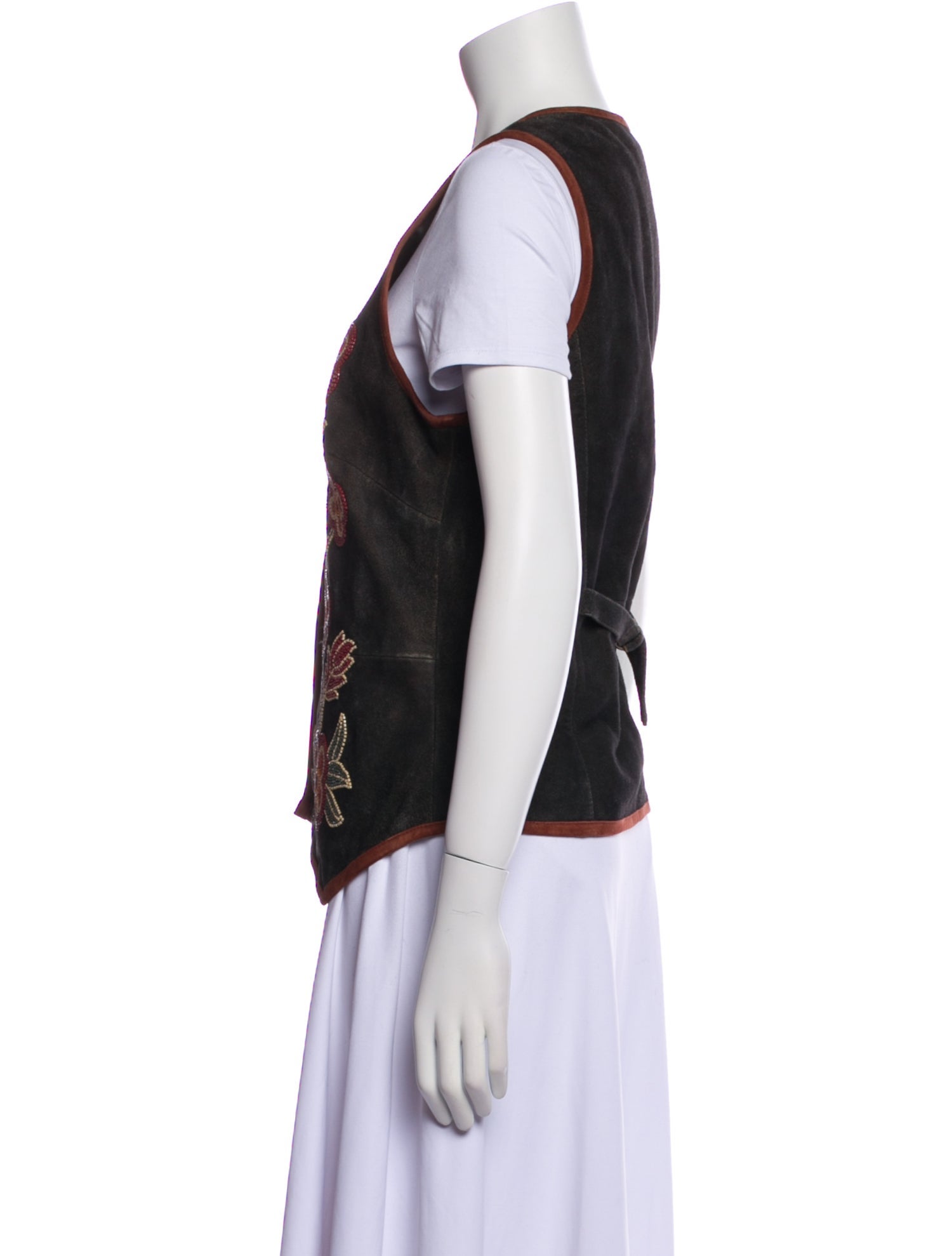 Double D Ranch Leather Floral Print Vest