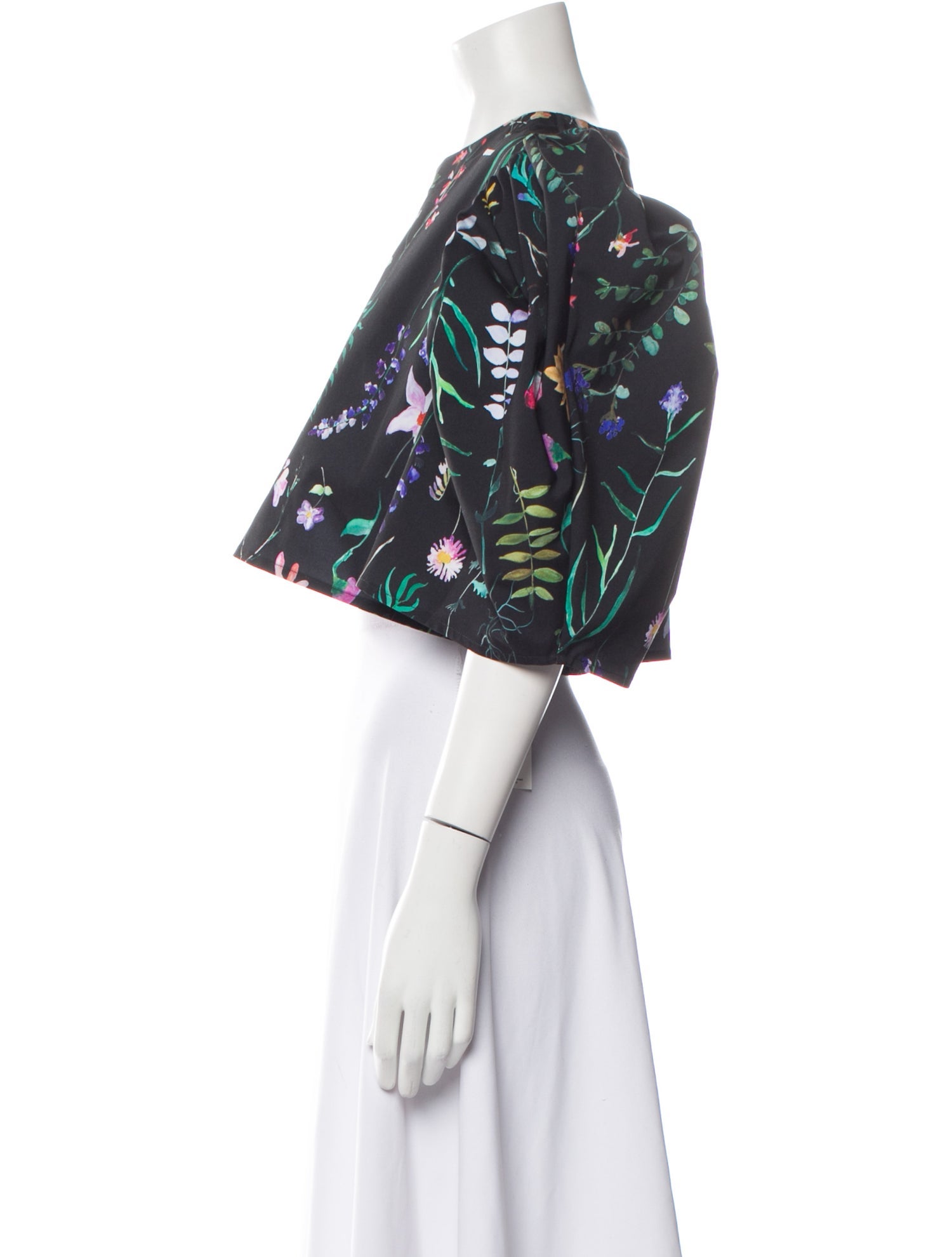 DAUPHINETTE Floral Print Bateau Neckline Crop Top