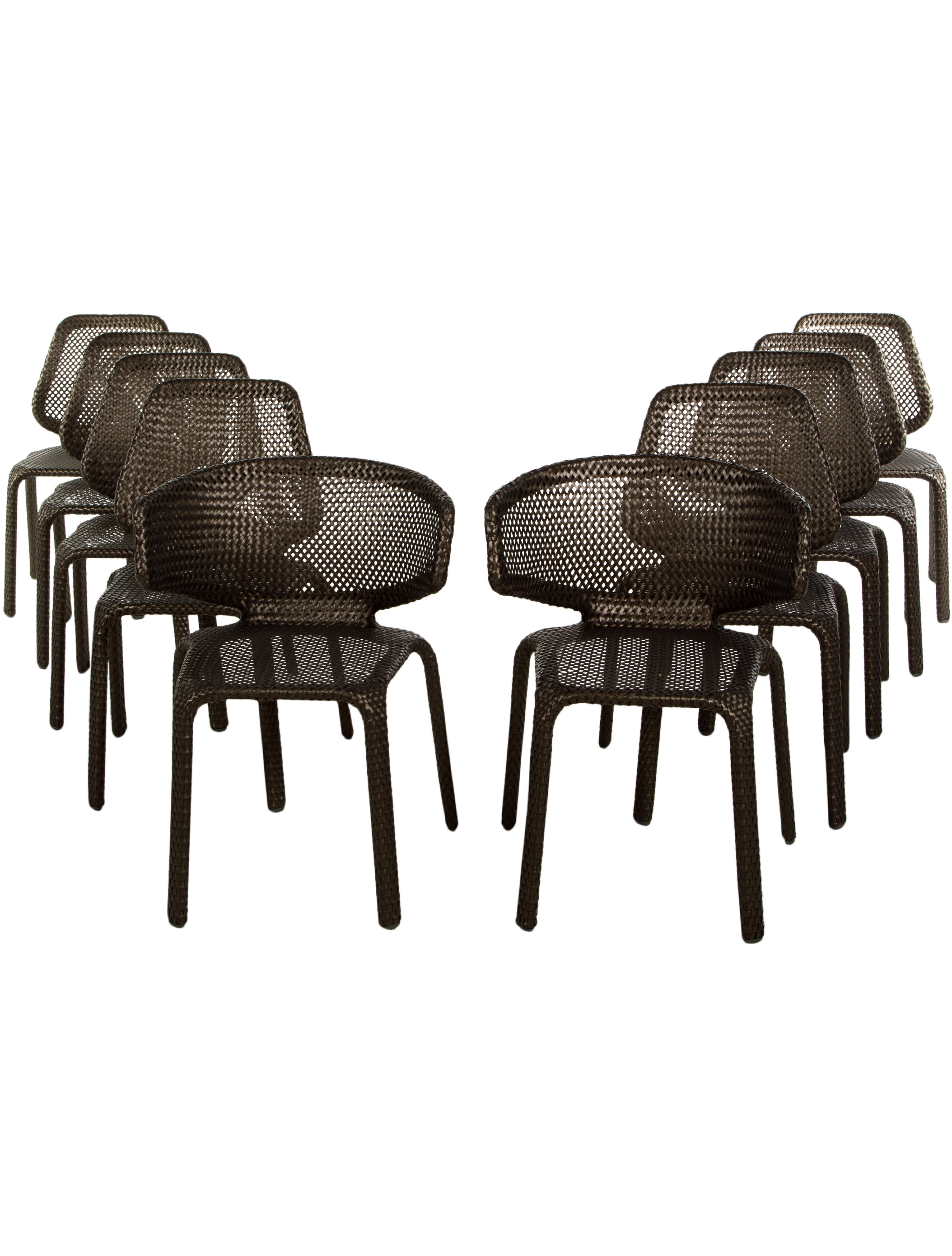 Dedon Set of 10 Seashell Outdoor Dining Chairs Brown, 10 pieces