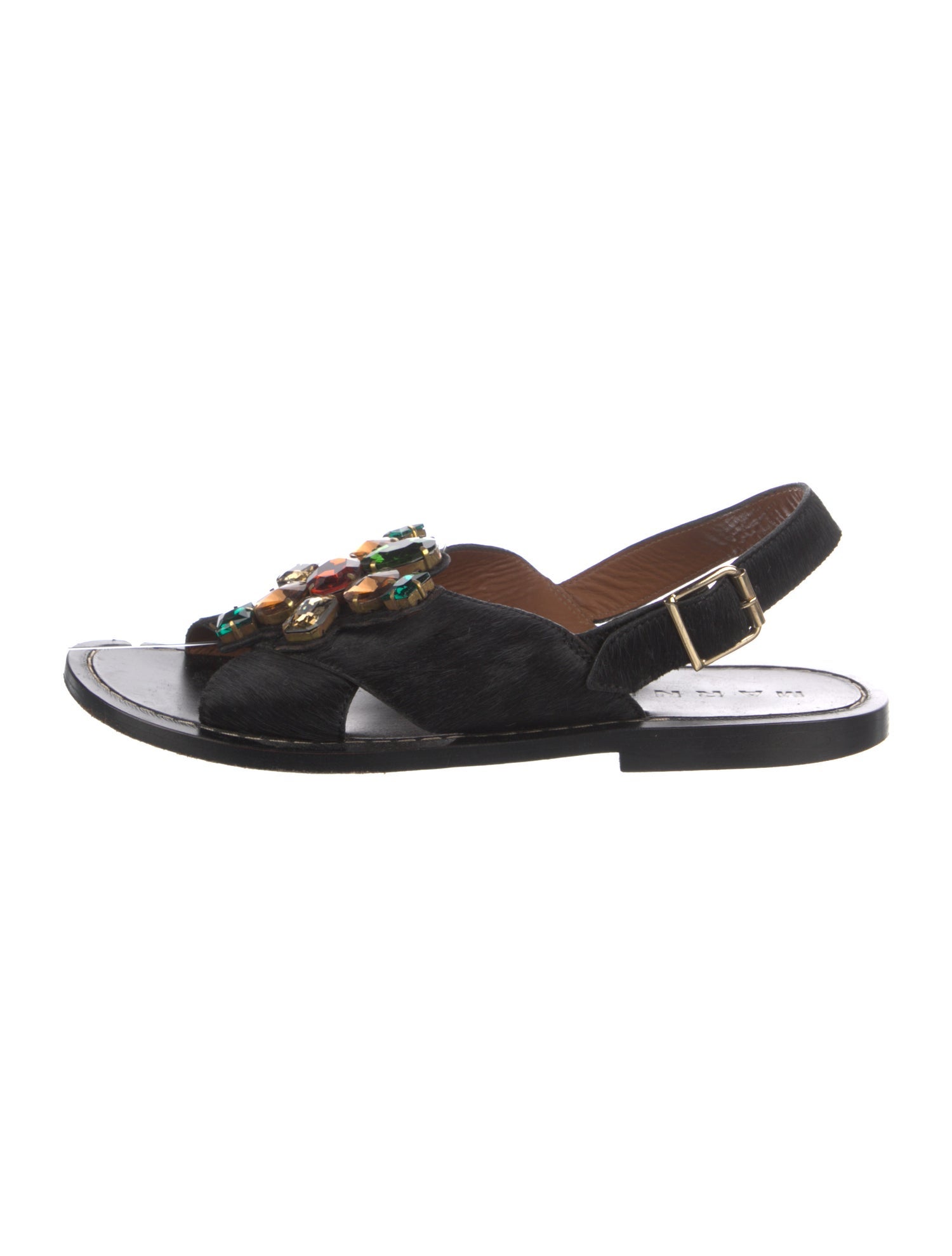 Dear Frances Ponyhair Floral Print Slingback Sandals