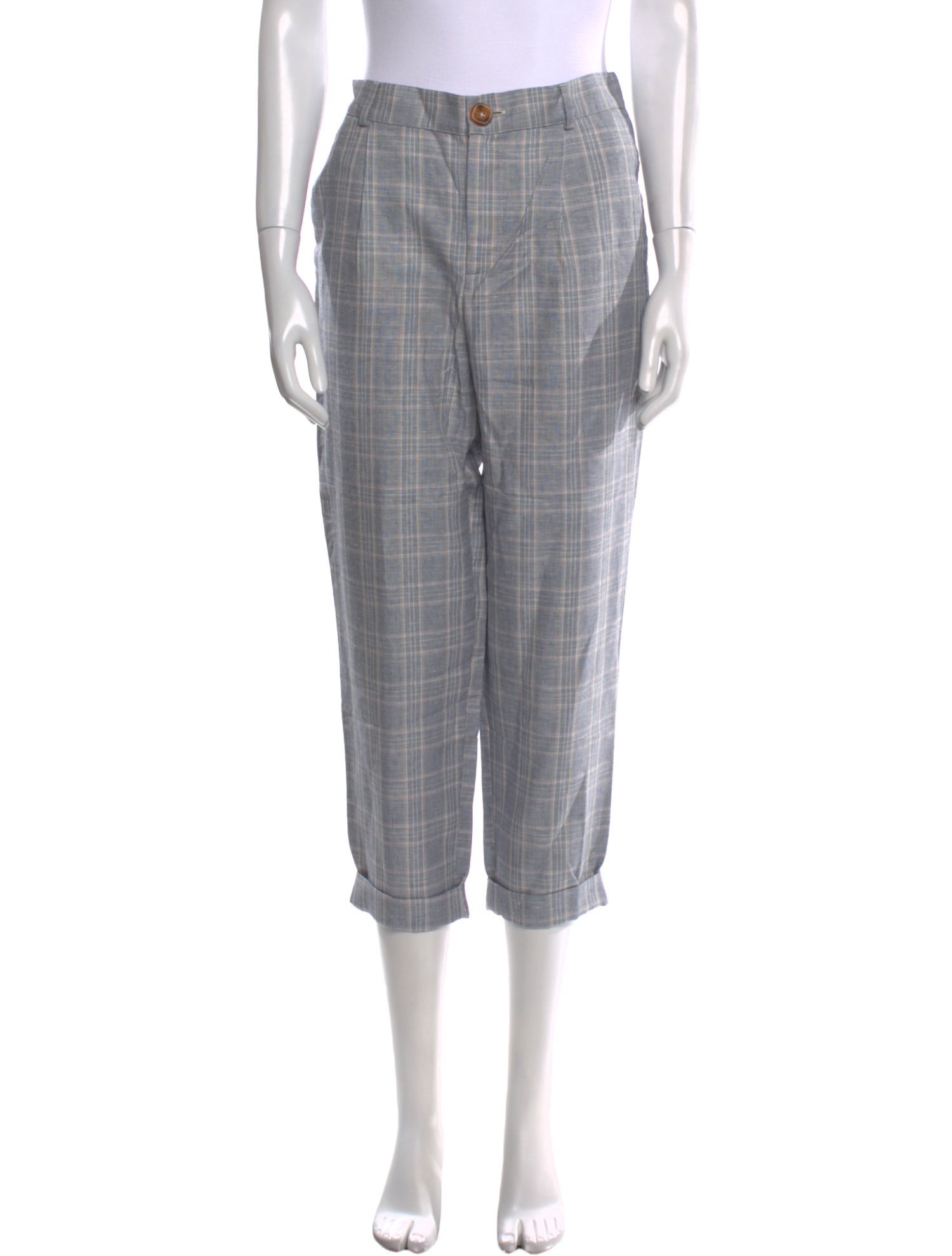 Des Petits Hauts Plaid Print Straight Leg Pants