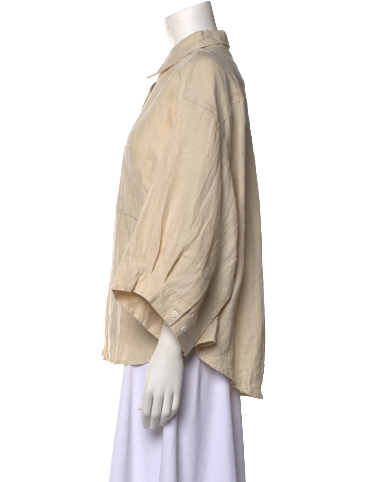 Deiji Studios Linen Three-Quarter Sleeve Button-Up Top