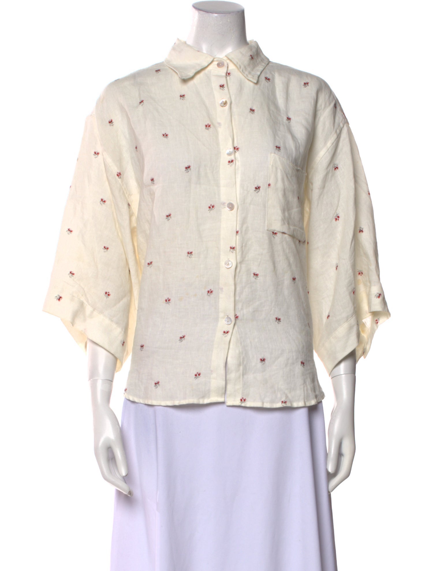 Deiji Studios Linen Printed Button-Up Top