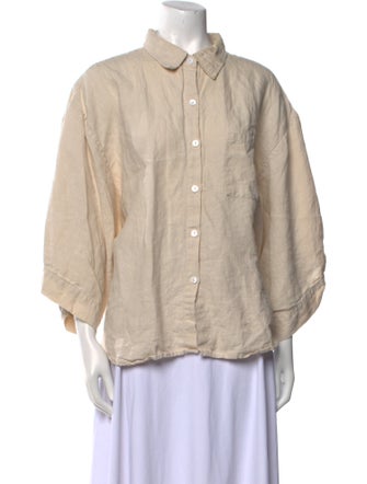 Deiji Studios Linen Three-Quarter Sleeve Button-Up Top