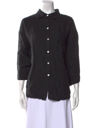 Deiji Studios Linen Three-Quarter Sleeve Button-Up Top