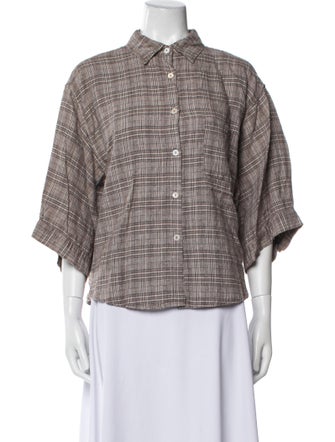 Deiji Studios Linen Plaid Print Button-Up Top