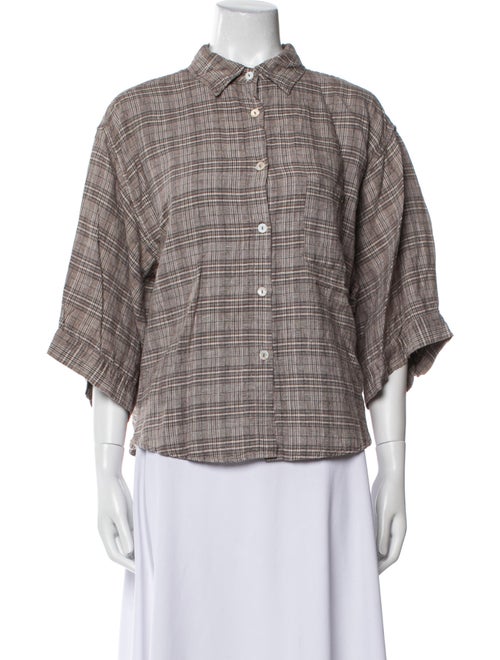 Deiji Studios Linen Plaid Print Button-Up Top