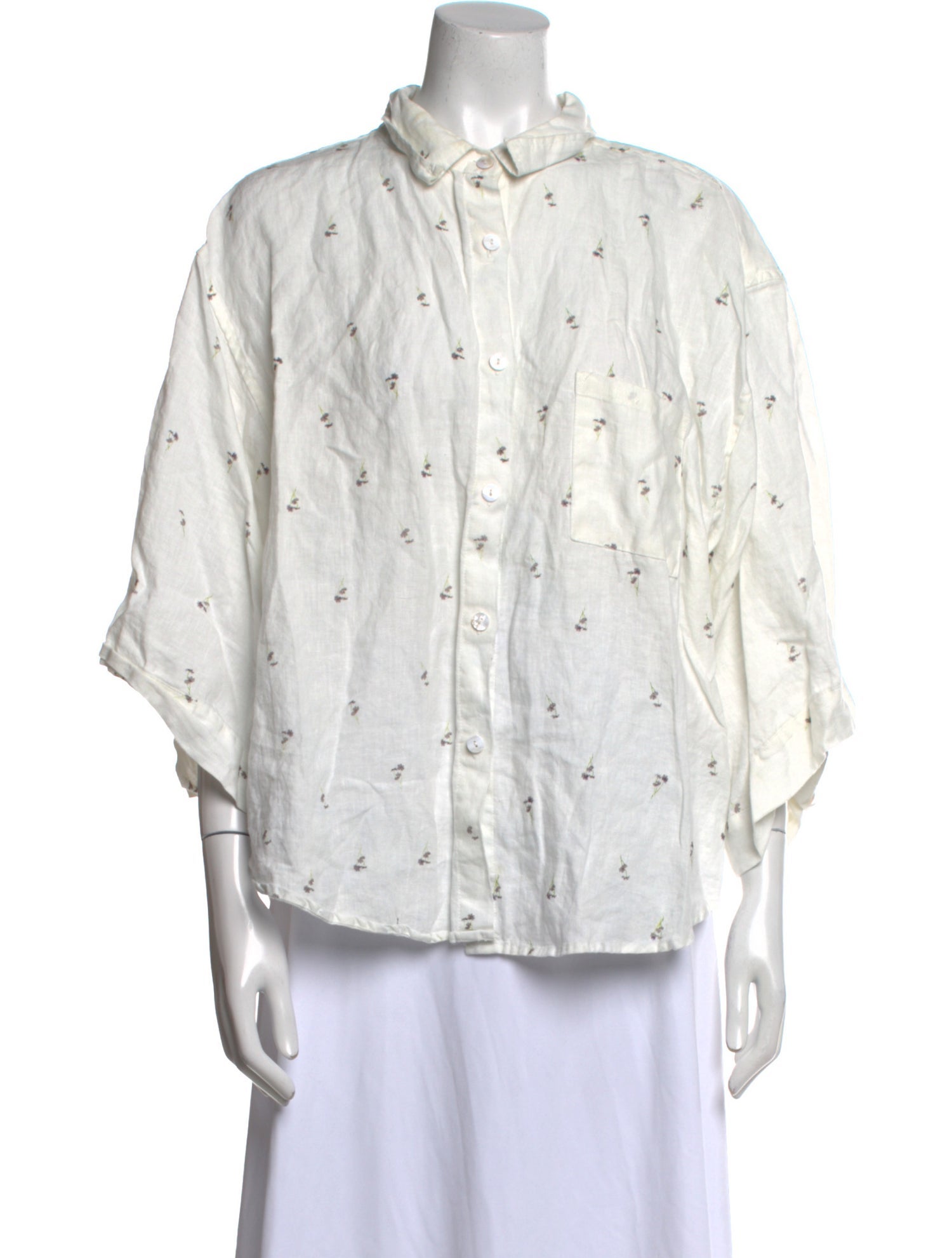 Deiji Studios Linen Printed Button-Up Top