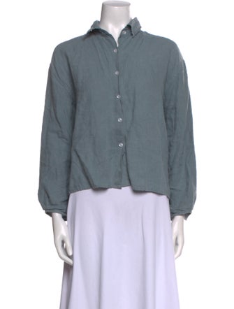 Deiji Studios Linen Mock Neck Button-Up Top