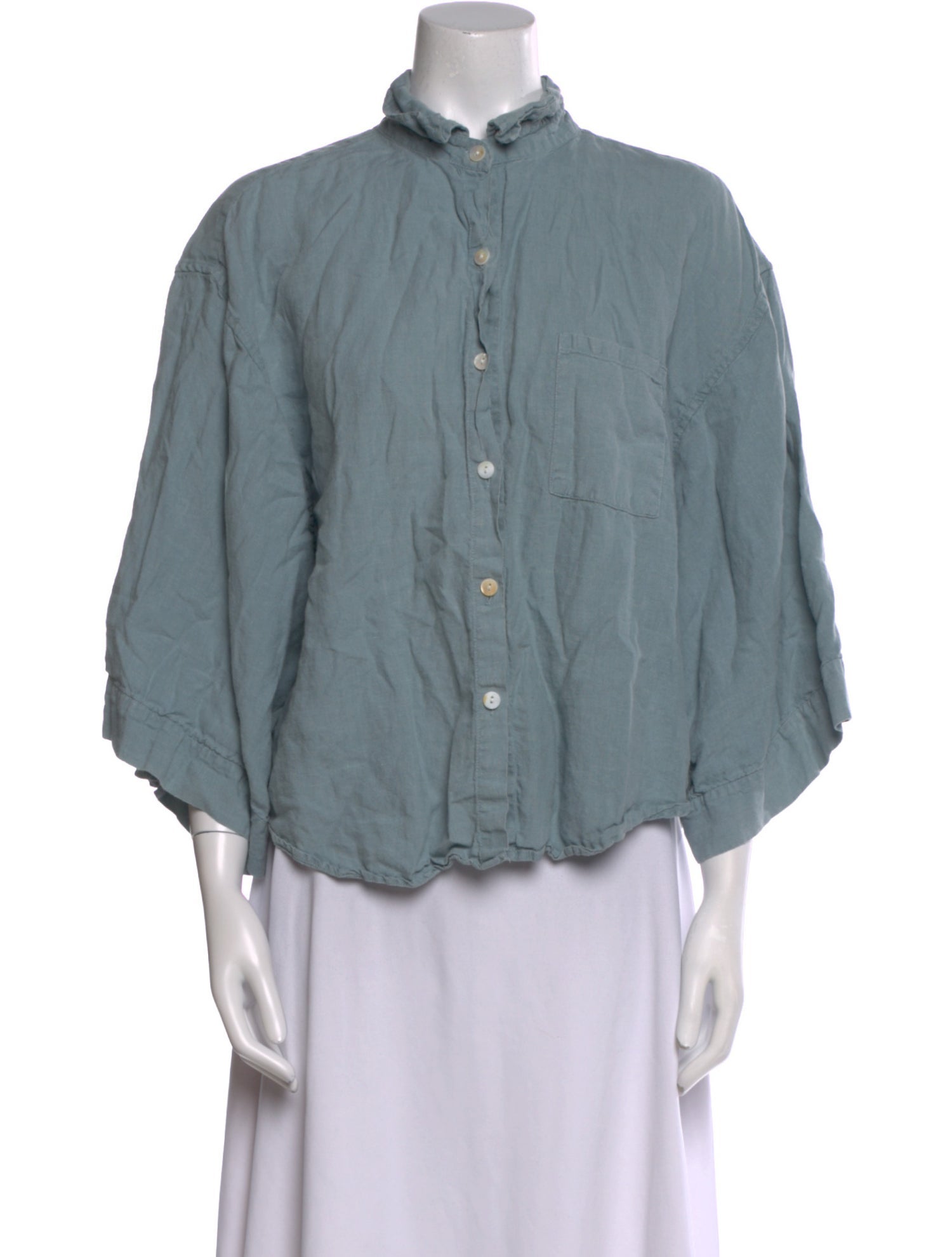 Deiji Studios Linen Mock Neck Button-Up Top