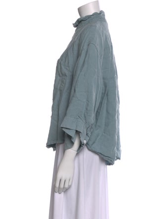 Deiji Studios Linen Mock Neck Button-Up Top